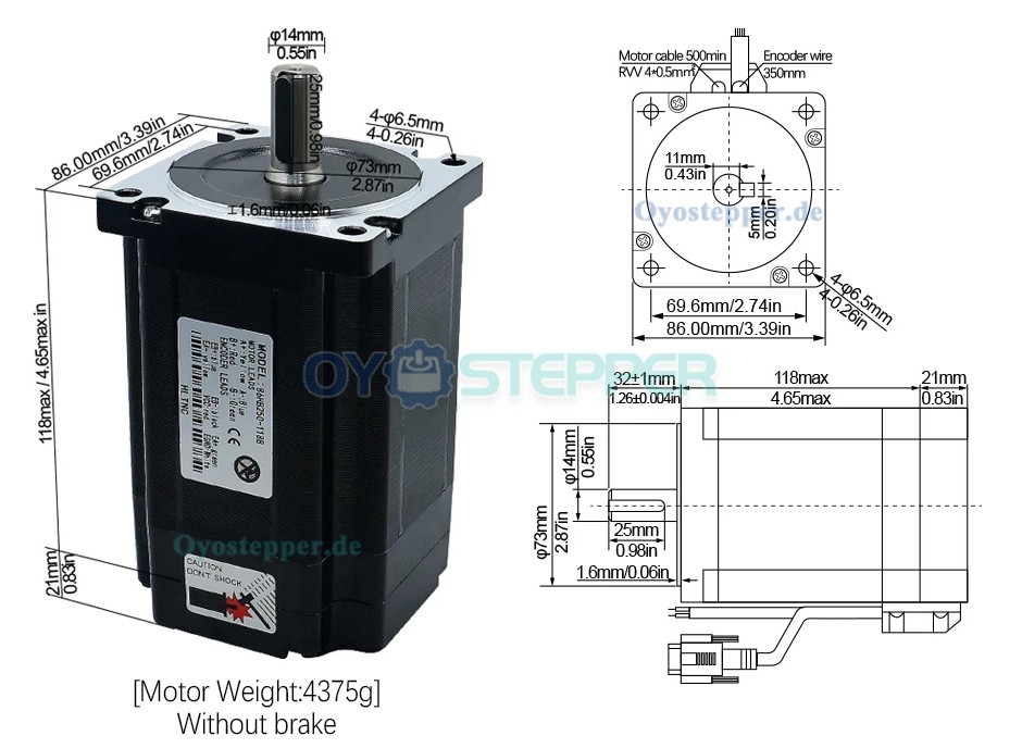 HLTNC Nema 34 Closed Loop Schrittmotor 1,8° 8 Nm ohne Bremse & HBS86-Treiber