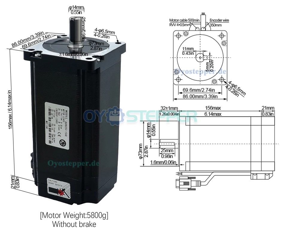 HLTNC Nema 34 Closed Loop Schrittmotor 1,8° 12 Nm + Treiber-Kit ohne Bremse