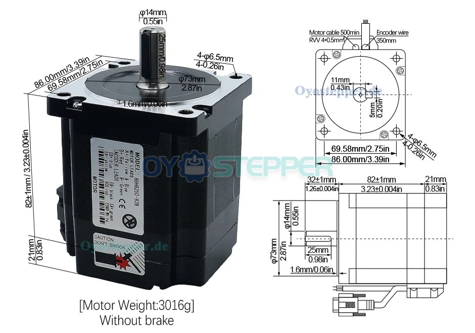HLTNC Nema 34 Closed Loop Schrittmotor-Kit 1,8° 4,5 Nm ohne Bremse & HBS86-Treiber