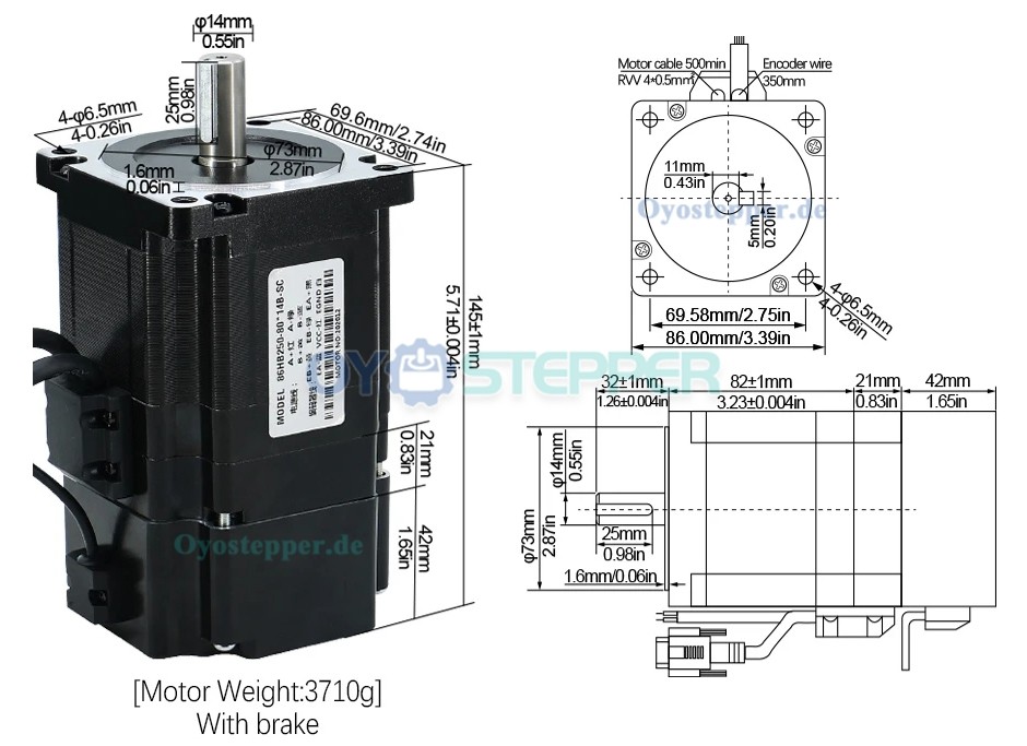 HLTNC Nema 34 Closed Loop Schrittmotor-Kit 4,5 Nm 1,8° 86HB250-82B & HBS86-Treiber mit Bremse