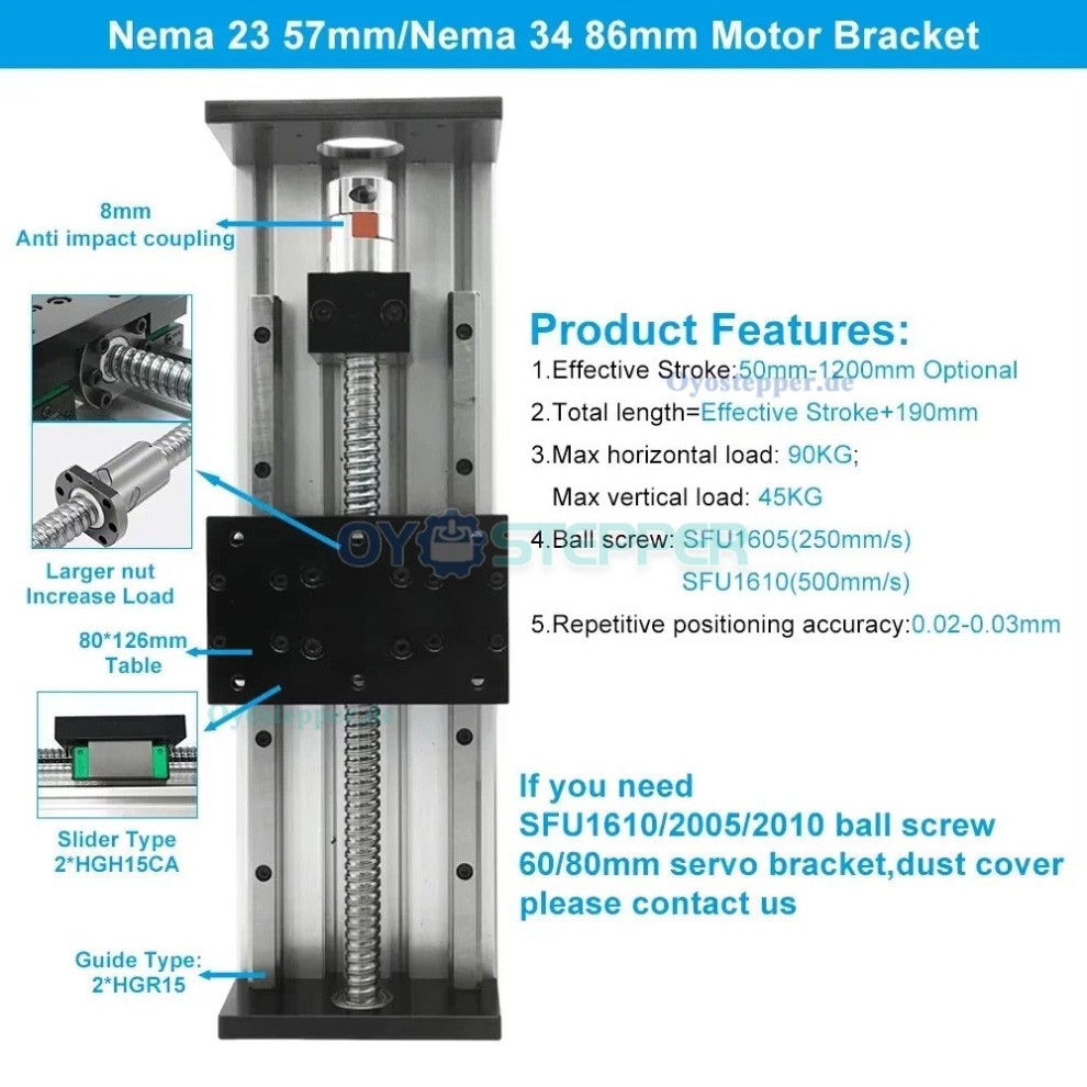 Schwerlast Linearführungs Schlitten mit Kugelgewindetrieb für Nema 23/34 Motoren Schwerlast Linearführungs Schlitten mit Kugelgewindetrieb für Nema 23/34 Motoren