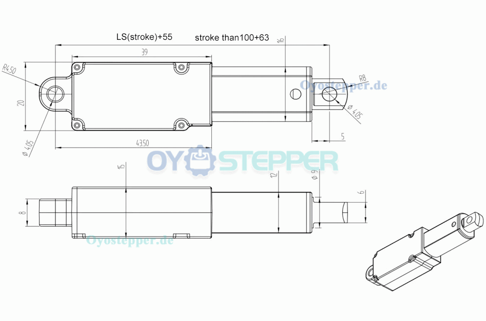 12V Mini Linearantrieb 64&ndash;188N mit 10/20/30/50/100/150/200mm Hub