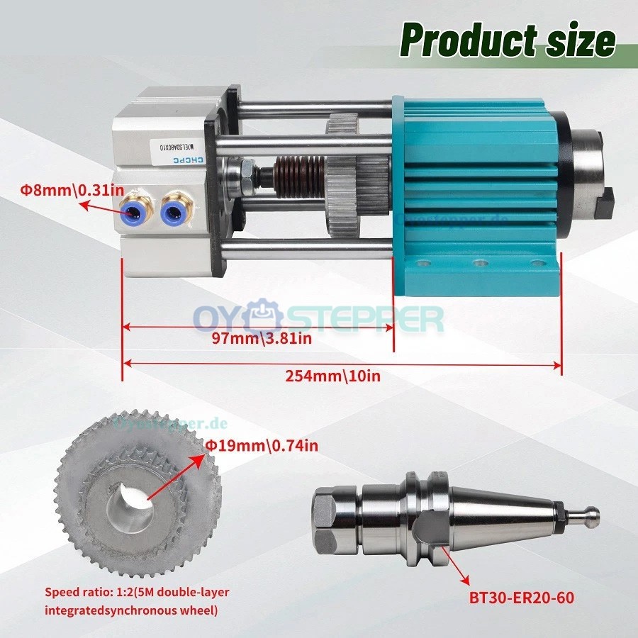 BT30 Spindeleinheit ohne Motor 5000U/min mit Pneumatikzylinder für pneumatischen Werkzeugwechsel BT30 Spindeleinheit ohne Motor 5000U/min mit Pneumatikzylinder für pneumatischen Werkzeugwechsel