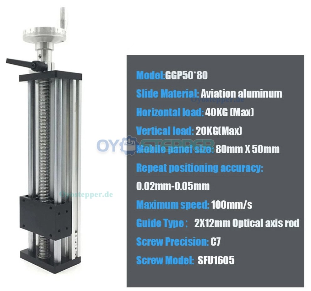 GGP5080 Manueller Linearf&uuml;hrungs-Schlitten mit Kugelgewindetrieb und Handrad
