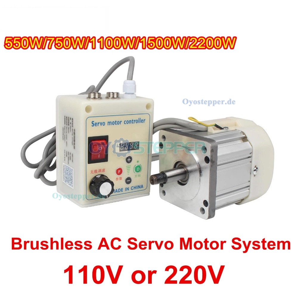 B&uuml;rstenloses AC Servomotor Set 550W/750W/1,1kW/1,5kW/2,2kW 1,85&ndash;6,85Nm mit Servoregler f&uuml;r CNC Maschinen