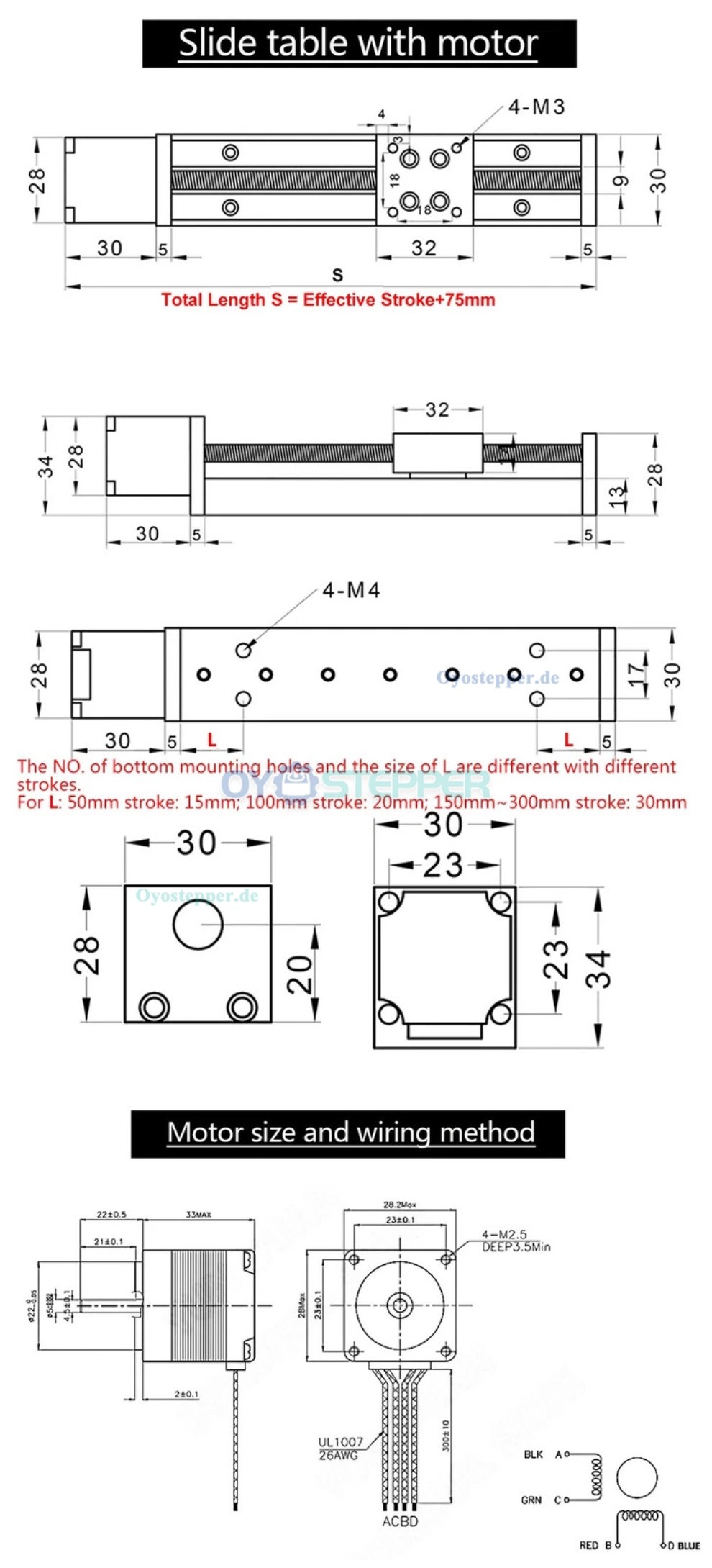 CNC-Lineartisch, Linearf&uuml;hrungsschiene, Mini-Motorisierter Lineartisch, Hub 5 bis 300 mm mit NEMA 11 Motor kit