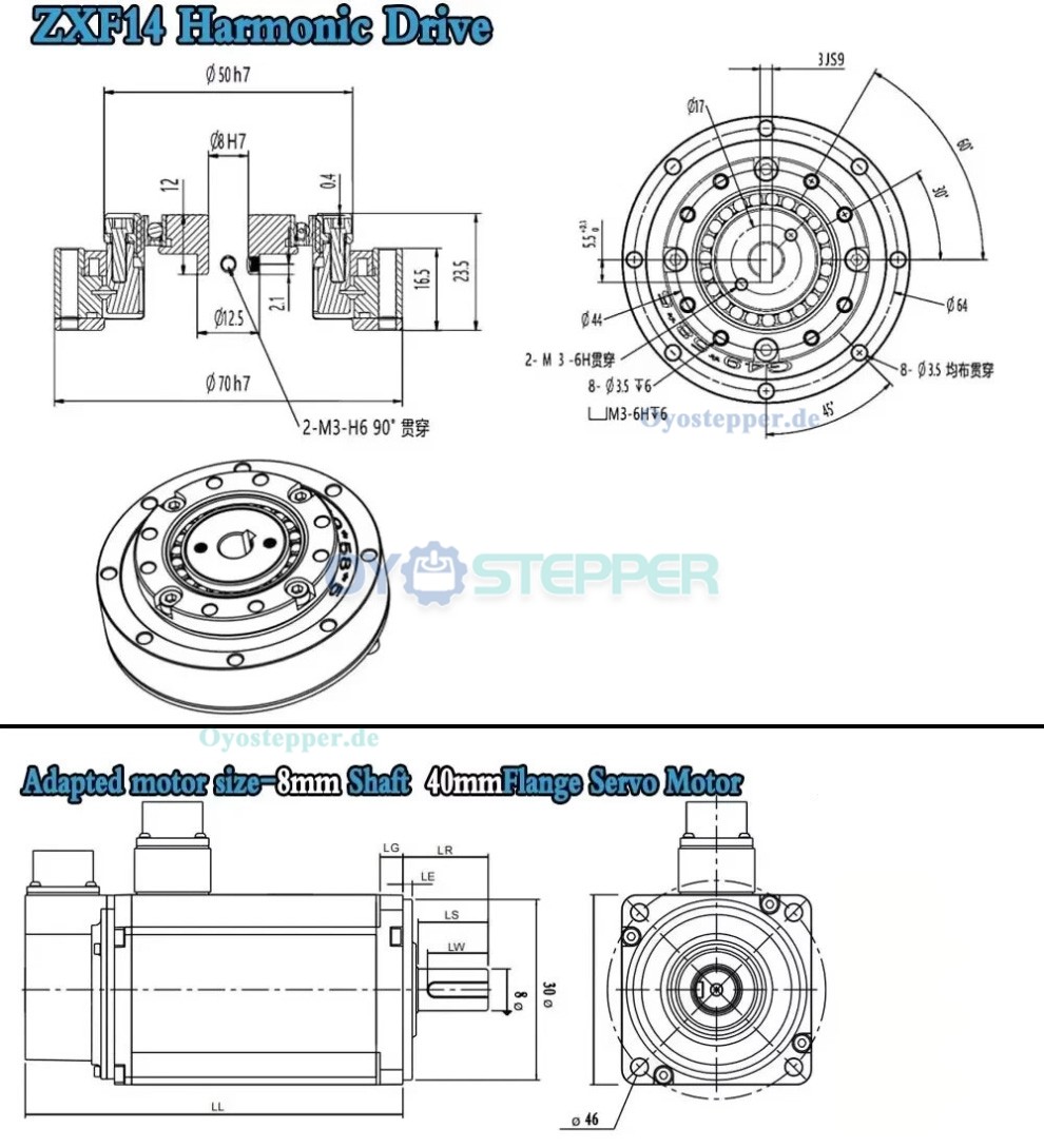 ZXF-Serie Harmonic-Drive-Getriebe,&Uuml;bersetzungsverh&auml;ltnis 31:1 bis 160:1, f&uuml;r Schrittmotor / Servomotoren, CNC-Roboterarme