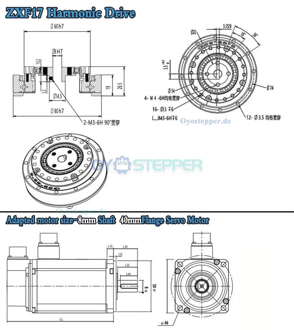 ZXF-Serie Harmonic-Drive-Getriebe,&Uuml;bersetzungsverh&auml;ltnis 31:1 bis 160:1, f&uuml;r Schrittmotor / Servomotoren, CNC-Roboterarme
