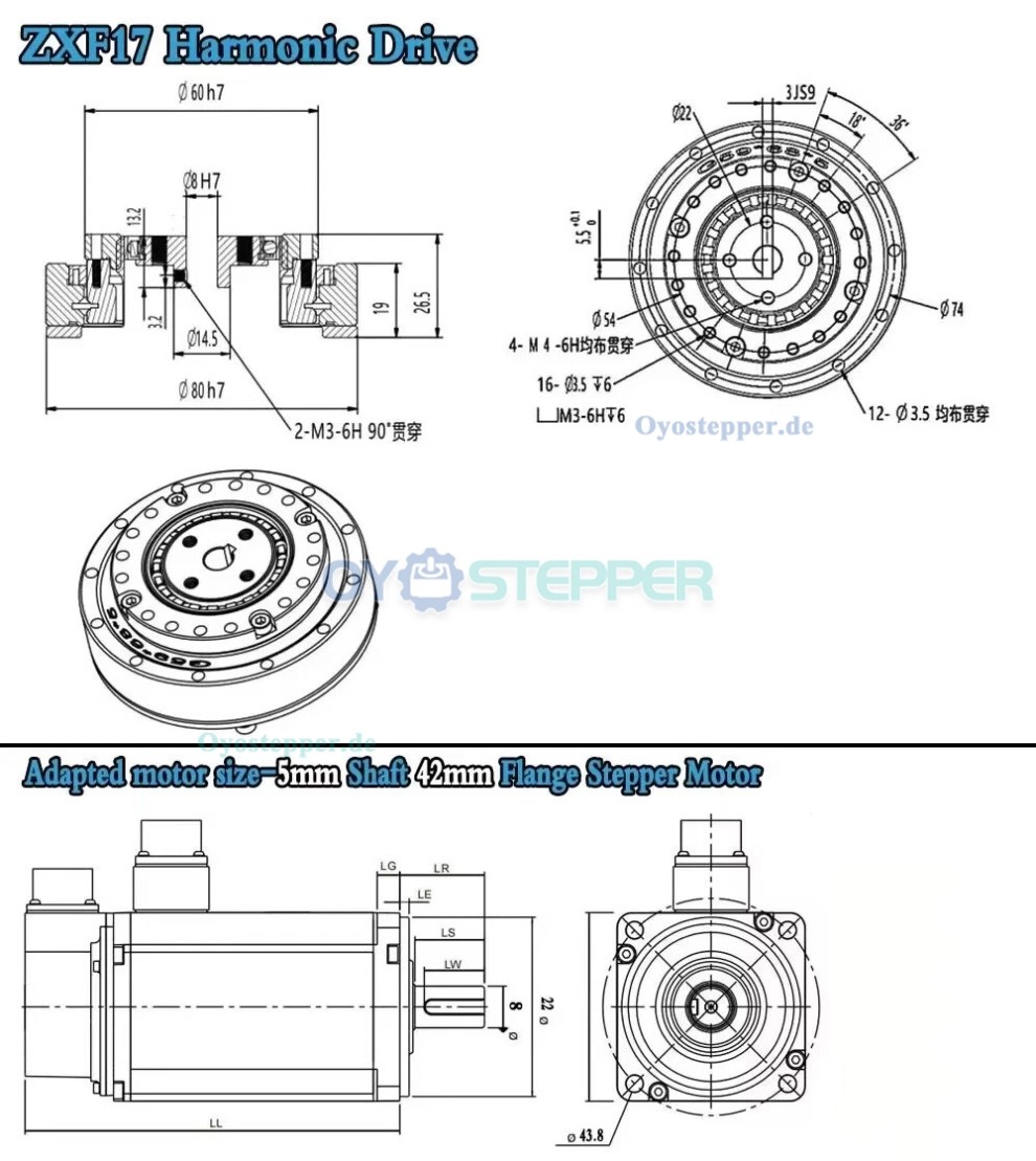 ZXF-Serie Harmonic-Drive-Getriebe,&Uuml;bersetzungsverh&auml;ltnis 31:1 bis 160:1, f&uuml;r Schrittmotor / Servomotoren, CNC-Roboterarme