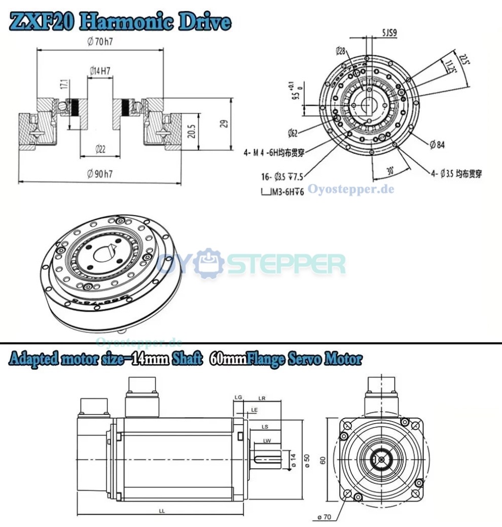 ZXF-Serie Harmonic-Drive-Getriebe,&Uuml;bersetzungsverh&auml;ltnis 31:1 bis 160:1, f&uuml;r Schrittmotor / Servomotoren, CNC-Roboterarme