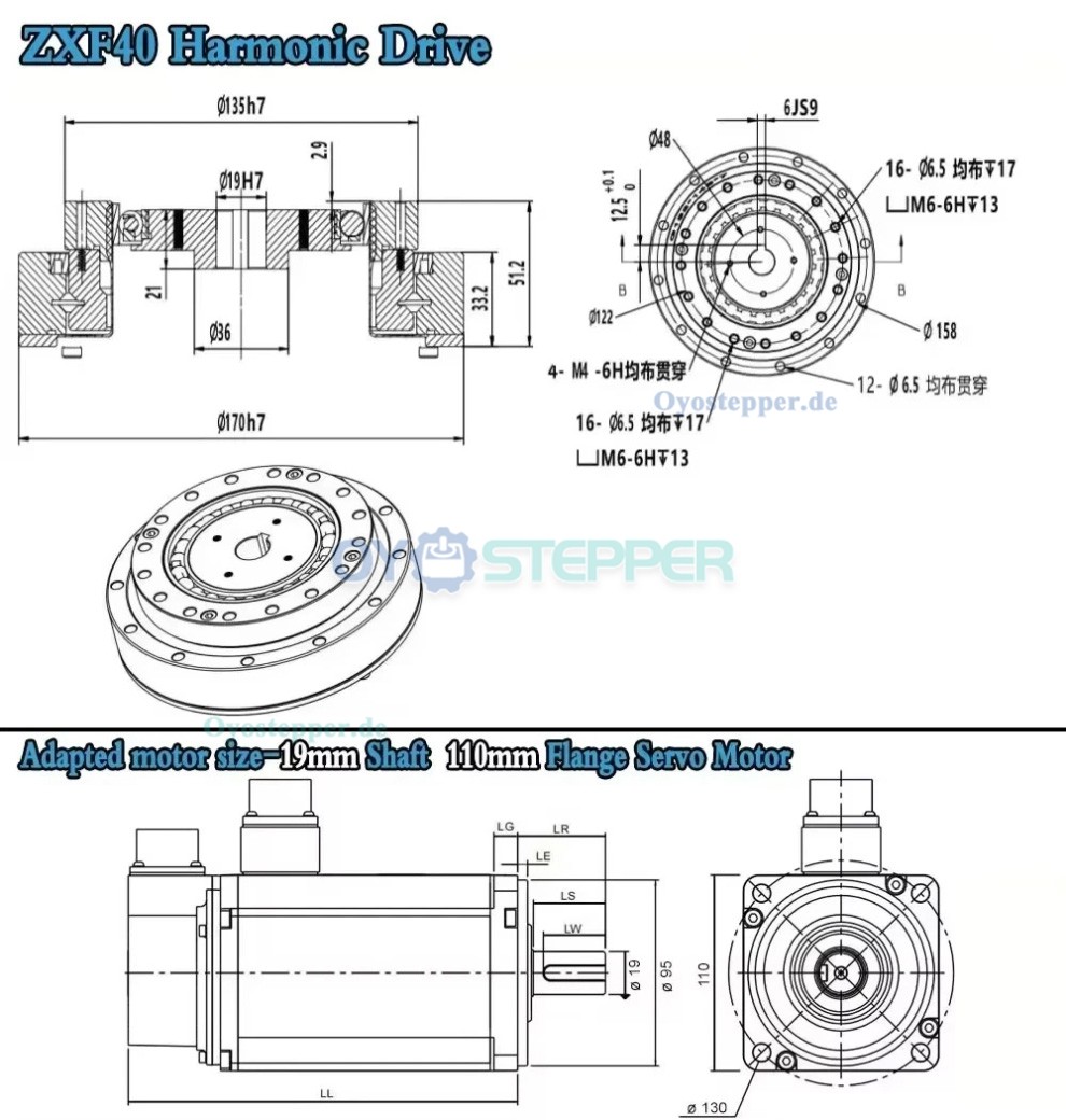 ZXF-Serie Harmonic-Drive-Getriebe,&Uuml;bersetzungsverh&auml;ltnis 31:1 bis 160:1, f&uuml;r Schrittmotor / Servomotoren, CNC-Roboterarme