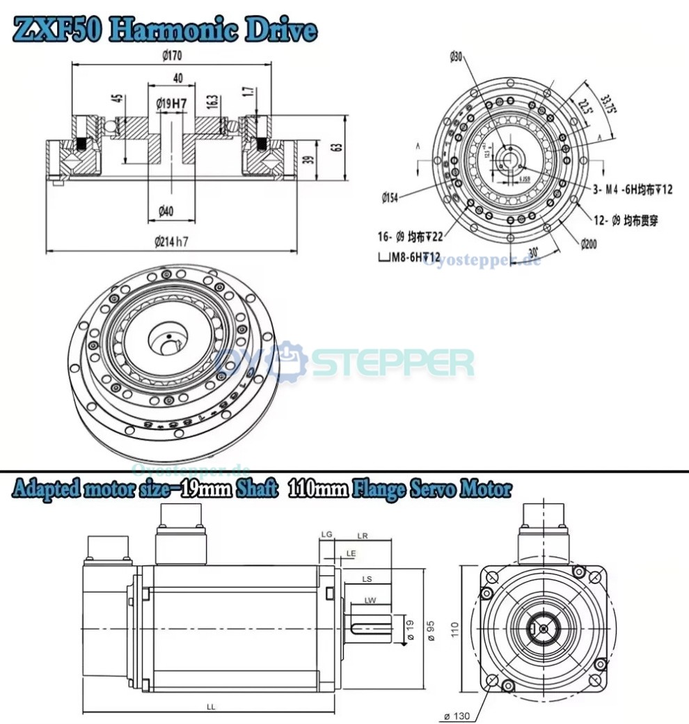 ZXF-Serie Harmonic-Drive-Getriebe,&Uuml;bersetzungsverh&auml;ltnis 31:1 bis 160:1, f&uuml;r Schrittmotor / Servomotoren, CNC-Roboterarme