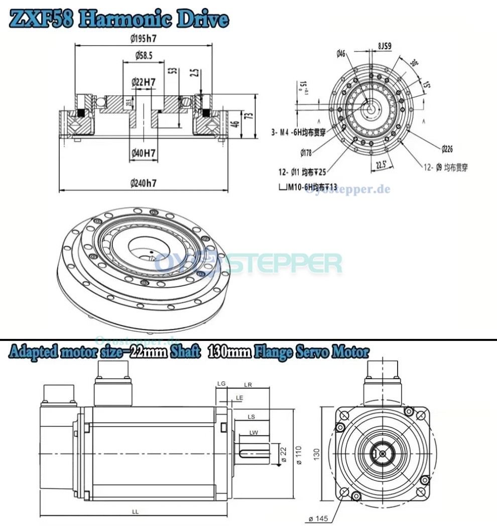 ZXF-Serie Harmonic-Drive-Getriebe,&Uuml;bersetzungsverh&auml;ltnis 31:1 bis 160:1, f&uuml;r Schrittmotor / Servomotoren, CNC-Roboterarme