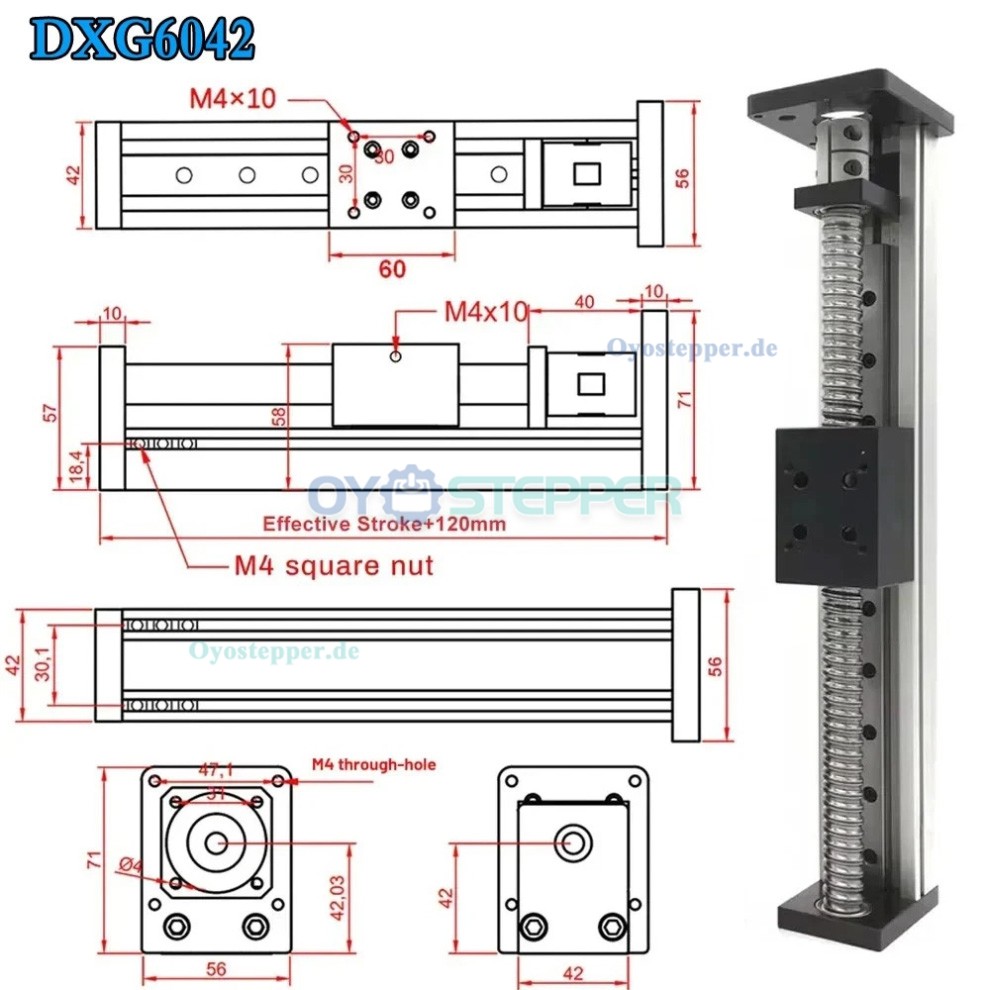 Mini-Linearschlitten mit 42 mm Breite, CNC-Kugelgewindetrieb und Nema 23 Schrittmotor