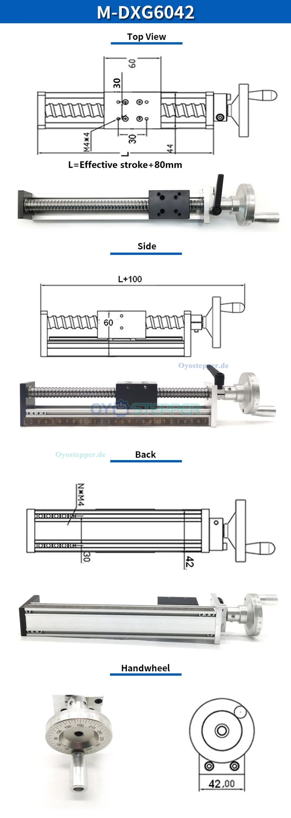 DXG6042 Mini-Linearf&uuml;hrungs-Schlitten mit Kugelgewindetrieb und Handrad