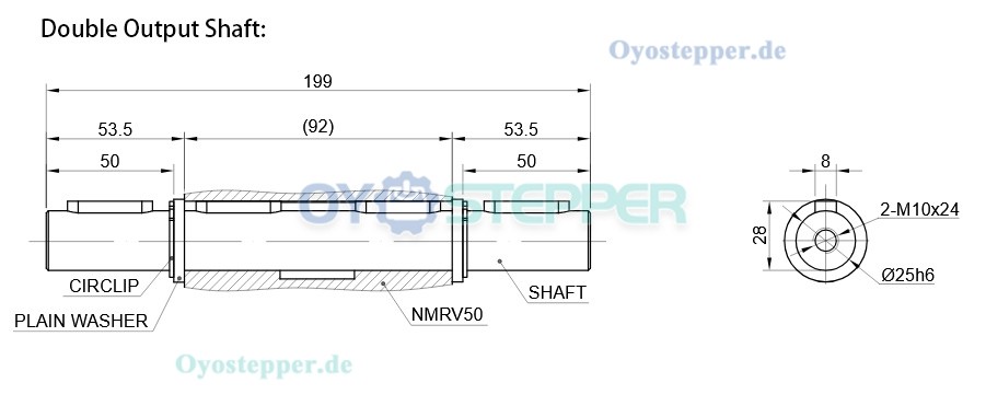 Einzel- oder Doppelabtriebswelle Ø 25 mm für NMRV050 Schneckengetriebe Einzel- oder Doppelabtriebswelle Ø 25 mm für NMRV050 Schneckengetriebe