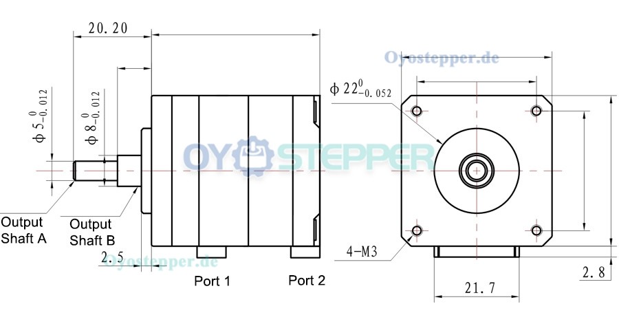 Multilayer NEMA 16 Schrittmotor, 1,8°, 0,4A, 10,4V, 200 mN·m, 2-Phasen DC-Hybridmotor