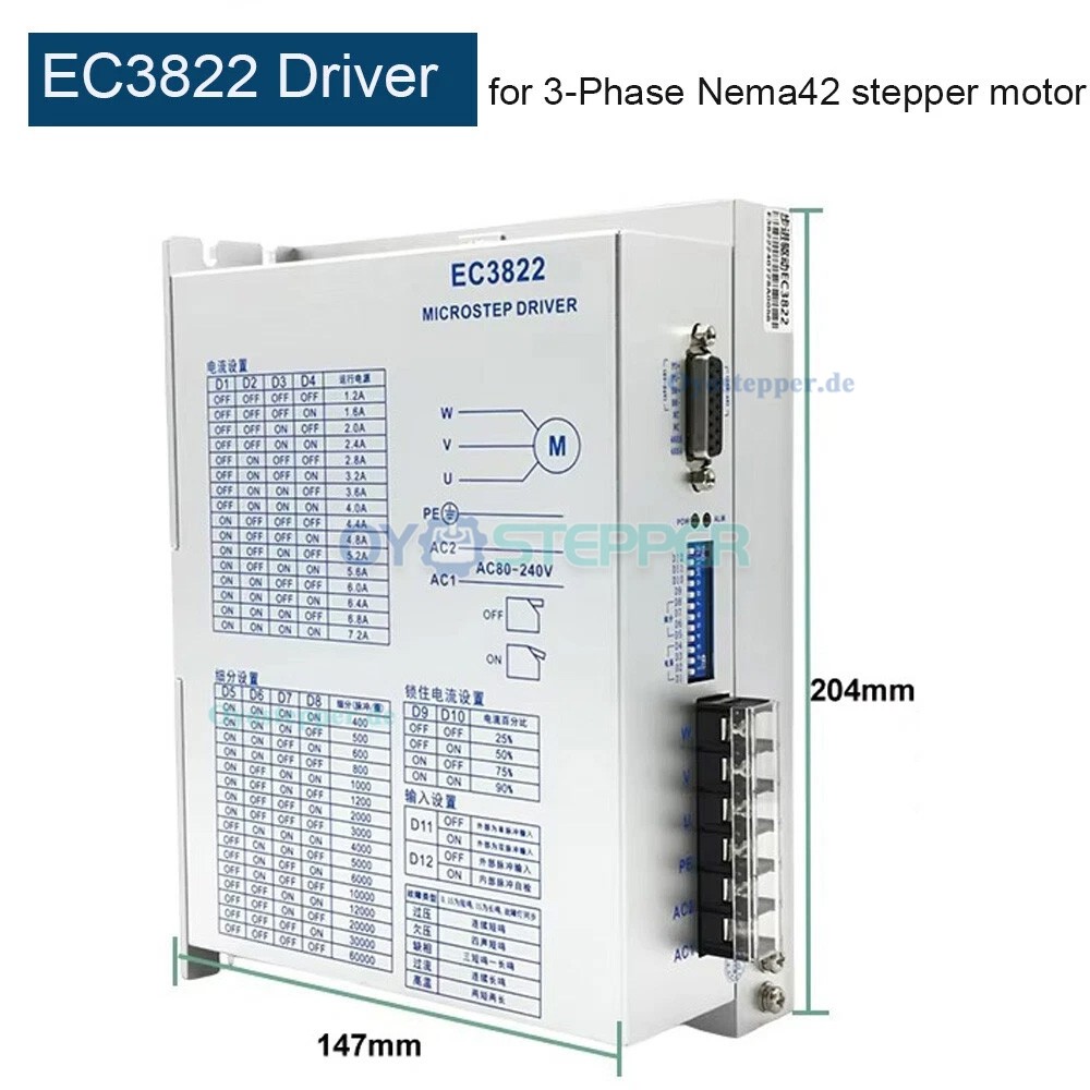 Nema 42 3-Phasen Schrittmotor und Treiber Kit 12/16/20 Nm 1,2°110 x 110 mm Keilwellenprofil Nema 42 3-Phasen Schrittmotor und Treiber Kit 12/16/20 Nm 1,2°110 x 110 mm Keilwellenprofil