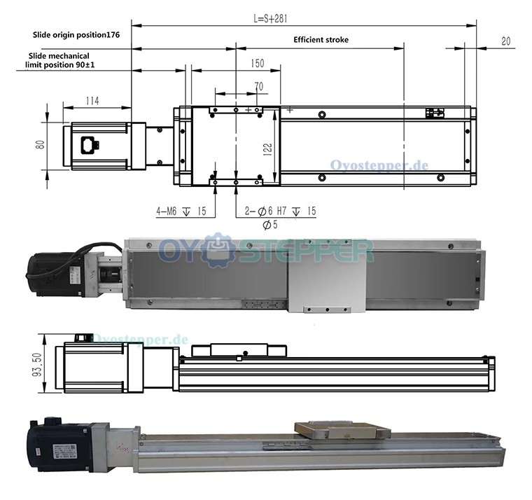 Doppelschienen-Linearführung mit Schlitten Linearführungsantrieb FCH140 50–1250mm mit 1000W Servomotor