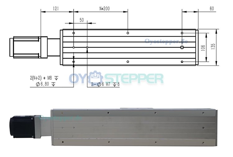 Doppelschienen-Linearführung mit Schlitten Linearführungsantrieb FCH140 50–1250mm mit 1000W Servomotor