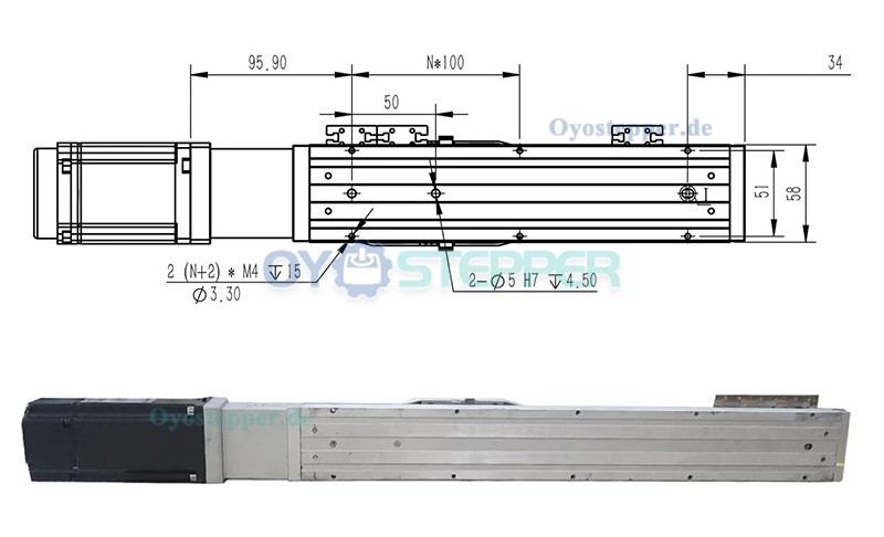 FCH60 Doppel Linearführung Schiene 50-1000mm mit Linearführung 400W Servomotor integriert