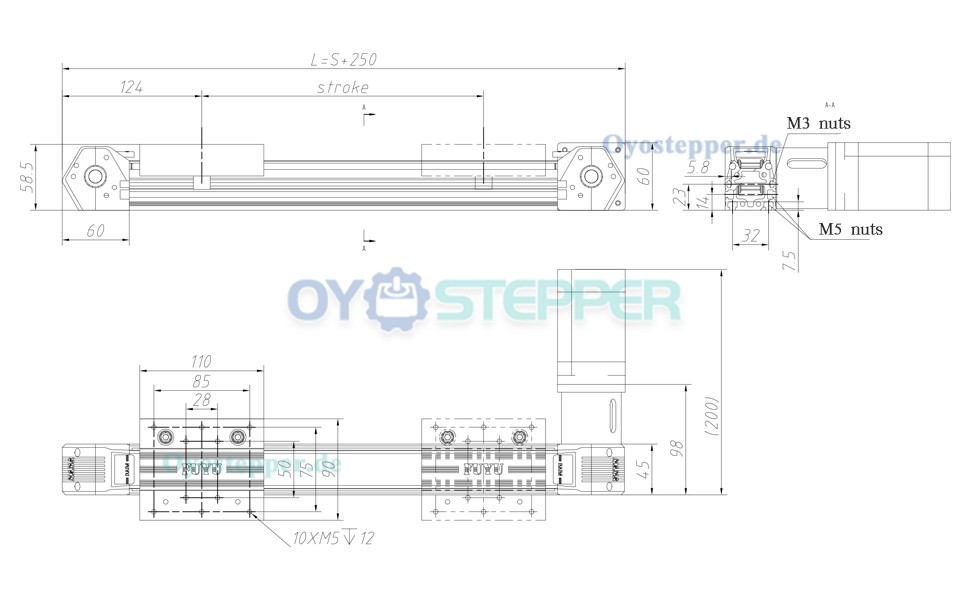 FPB45 Linearführung mit Riemenantrieb Lineartisch mit NEMA 23 Schrittmotor für CNC