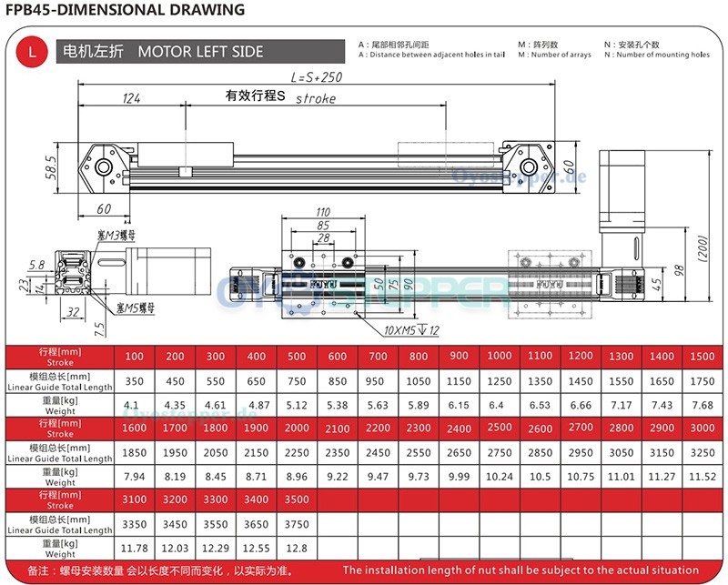 FPB45 Linearführung mit Riemenantrieb Lineartisch mit NEMA 23 Schrittmotor für CNC