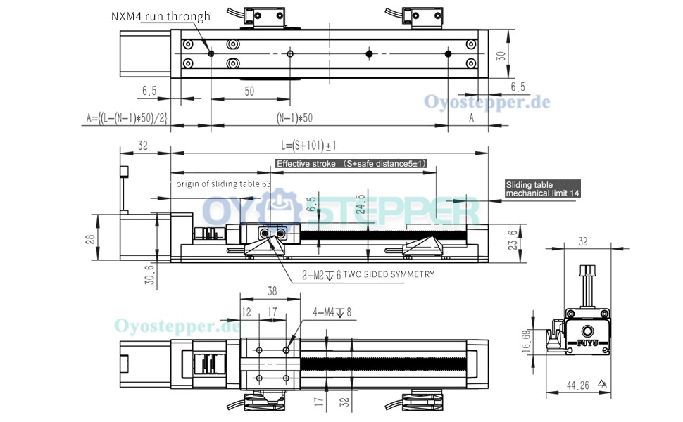 FSK30J Mini-Linearachse mit Leitspindel NEMA 14 Schrittmotor, Leiterprofilführung FSK30J Mini-Linearachse mit Leitspindel NEMA 14 Schrittmotor, Leiterprofilführung