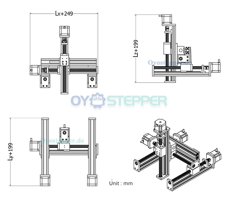XYZ-Gantry Linearachse Verfahrweg X=100mm, Y=100mm, Z=50mm CNC Achssystem