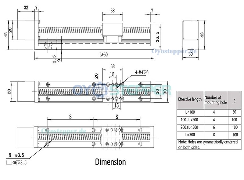 FSL30 Mini-Lineartisch mit Spindelantrieb NEMA 14 Schrittmotor, CNC Gleitführung