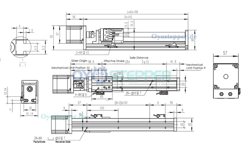 FSL40 Linearführung Linearführungsschiene 50-1000mm mit Nema 23-Schrittmotor Linearschiene