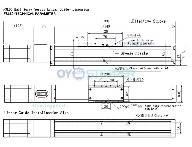 FS60 Kugelgewindetrieb Linearführung CNC Lineartisch mit NEMA 24 Schrittmotor