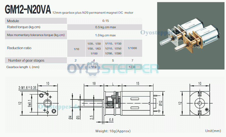 2 Stück Mini DC-Getriebemotor, 2,4V / 5V, Permanentmagnet, gebürstet, 0,5 kg·cm, 12 × 24 mm