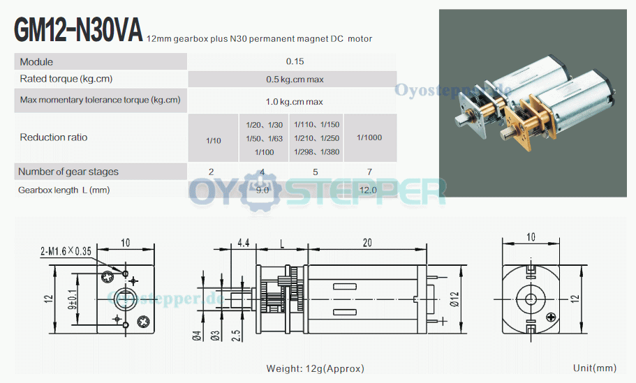 2 Stück PMDC-Getriebemotor, 6V / 12V, mit Stirnradgetriebe, 0,5 kg·cm, gebürstet