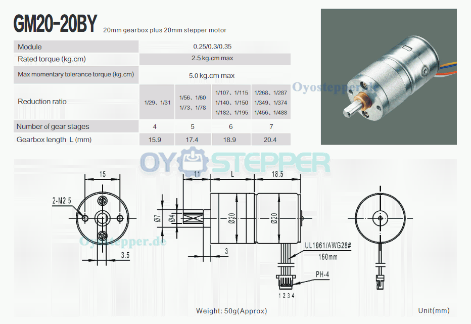 2 Stück 12V Schrittmotor mit Getriebe, 2 Phasen, 7,5°, 100–120 mA, Übersetzungsverhältnis 1:75, Permanentmagnet