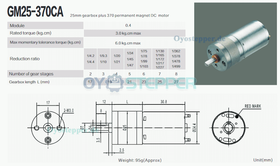 2 Stück DC-Getriebemotor, 6V / 12V, 3 kg·cm, kompakte Bauform 24,4 × 30,8 mm
