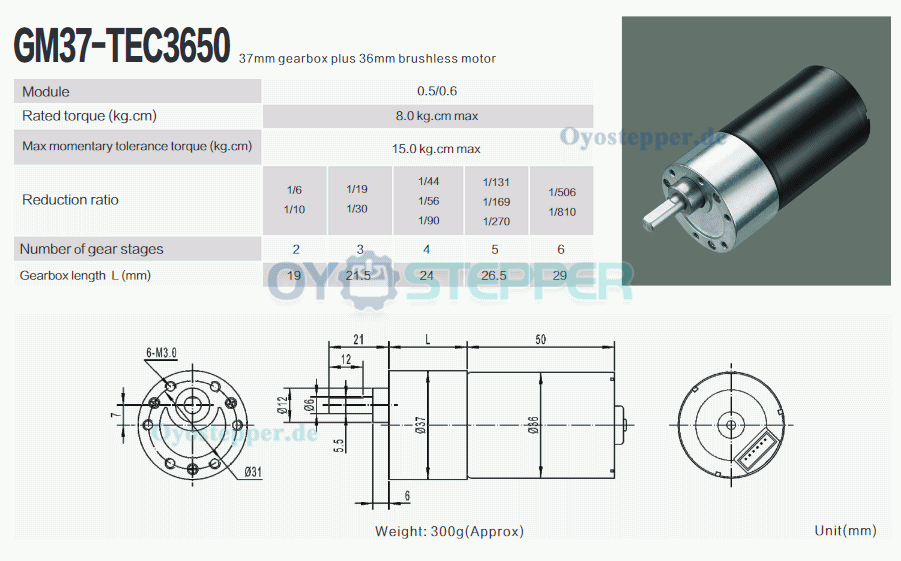 2 Stück Bürstenlose DC-Motor 12V / 24V, mit Stirnradgetriebe, 4–850 U/min, 0,7–10 kg·cm,Gleichstrommotor