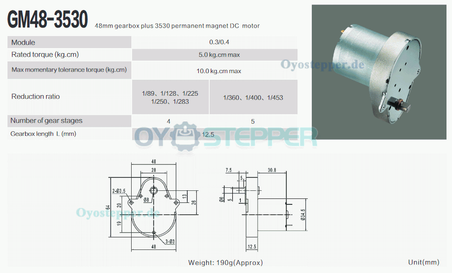 2 Stück DC-Getriebemotor in Tropfenform, 12V / 24V, mit Schneckengetriebe, 5 kg·cm, 48 × 43,5 mm