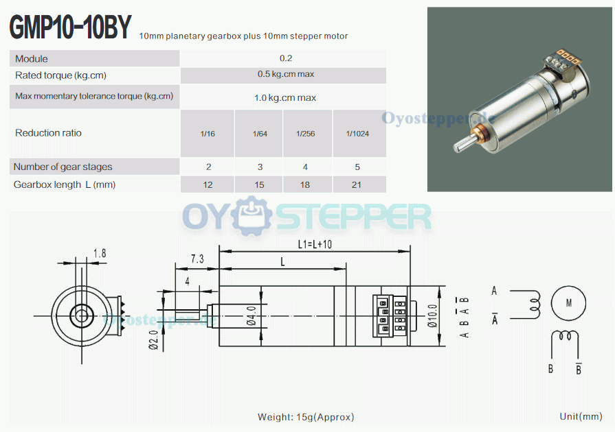 2 Stück Mini-Schrittmotor mit Planetengetriebe, 3,3V, 2 Phasen, DC-Getriebemotor mit Untersetzung