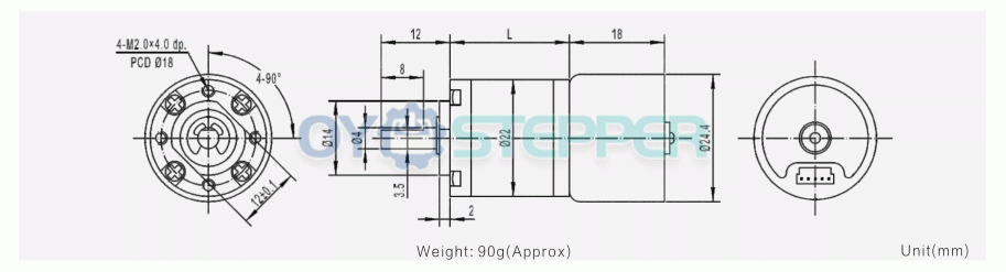 2 Stück BLDC-Getriebemotor GMP22-TEC2418, Ø22 mm, 12V / 24V, 3,0 kg·cm, 1,54W, mit Planetengetriebe
