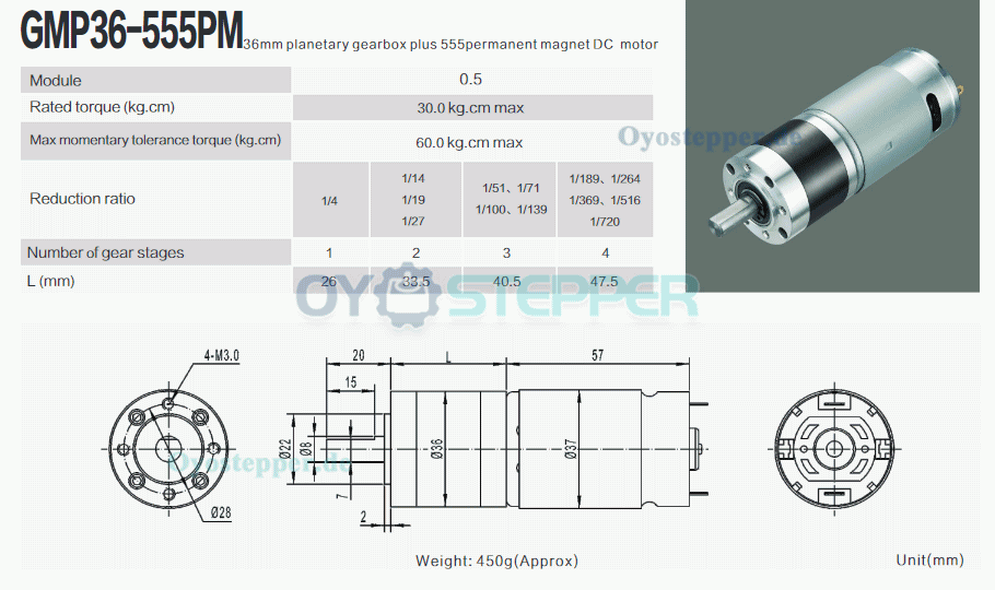 2 Stück DC Planetengetriebemotor 12V / 24V, 60 kg·cm, 36 × 93 mm, 8 mm Welle