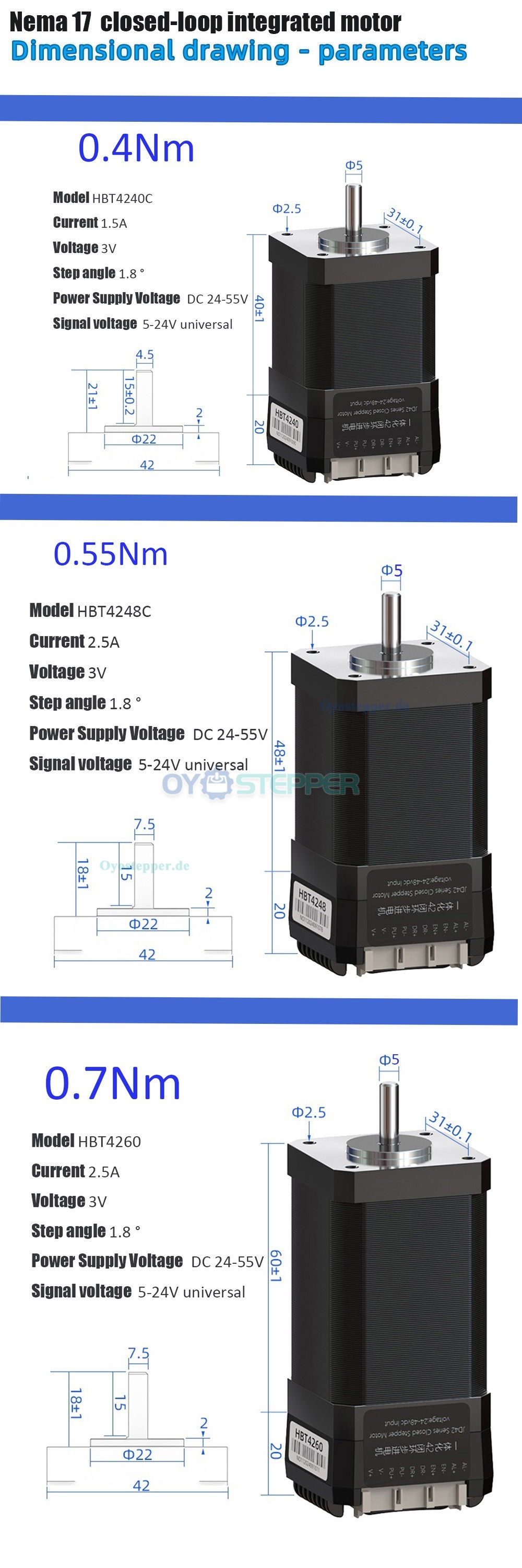 HBT42-Serie Integrierter Nema 17 Closed-loop Schrittmotor , Treiber und 1000-Leitungs-Encoder HBT42-Serie Integrierter Nema 17 Closed-loop Schrittmotor , Treiber und 1000-Leitungs-Encoder