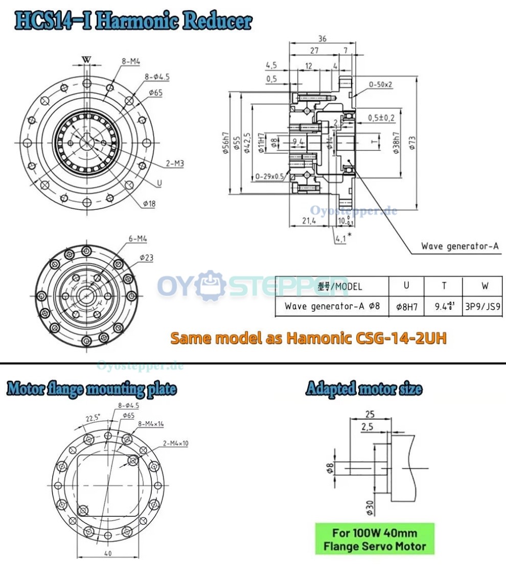 CSF-Serie,Harmonisches-Getriebe, &Uuml;bersetzungsverh&auml;ltnis 50:1 bis 120:1, f&uuml;r Schrittmotor / Servomotoren