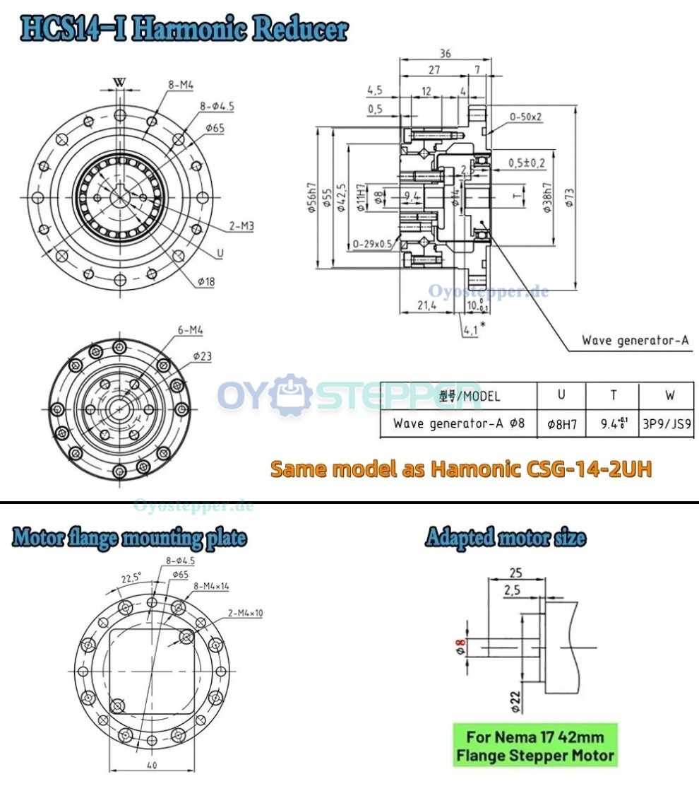 CSF-Serie,Harmonisches-Getriebe, &Uuml;bersetzungsverh&auml;ltnis 50:1 bis 120:1, f&uuml;r Schrittmotor / Servomotoren