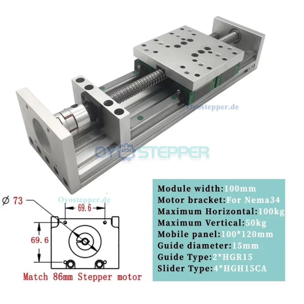 Linearf&uuml;hrungsschiene mit Kugelgewindetrieb, 70&ndash;100kg, HGR15 XYZ CNC Schlitten
