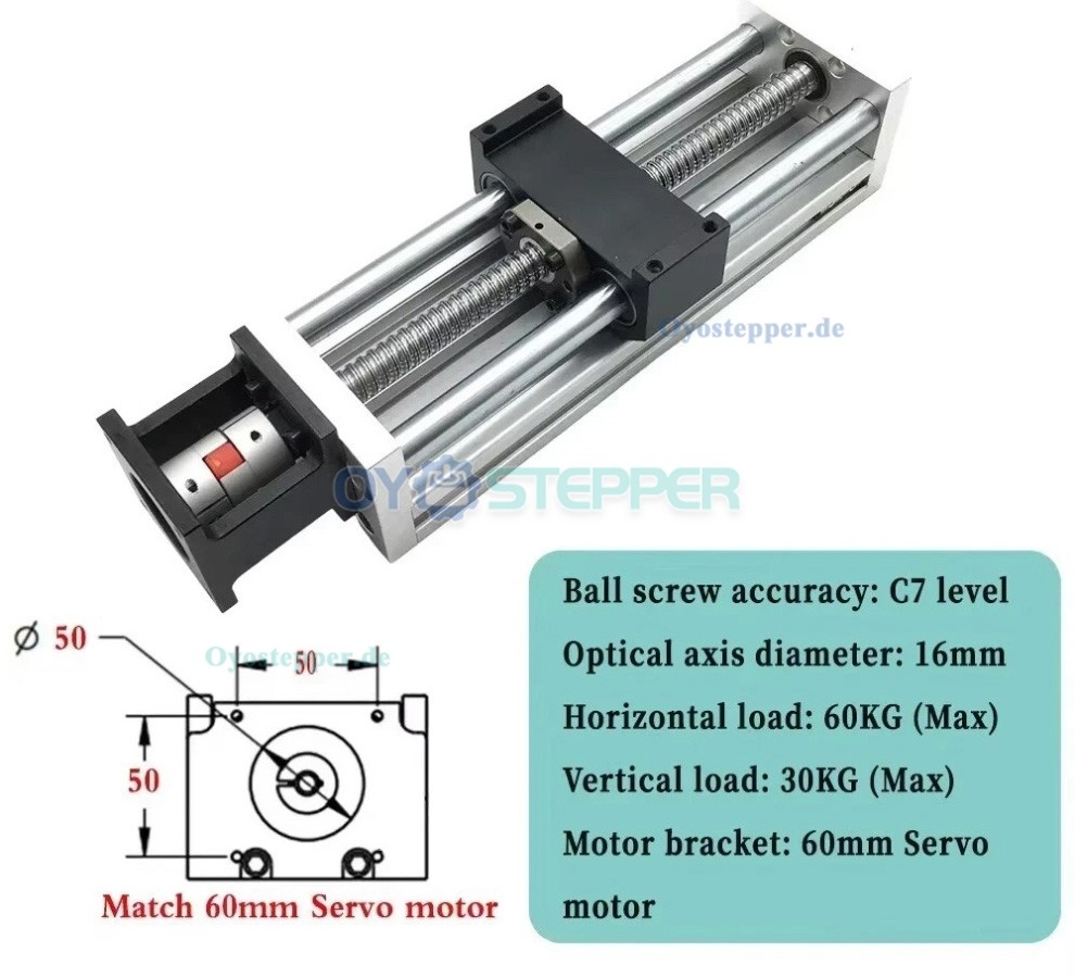 Linearf&uuml;hrung, CNC-Schlitten, Lineartisch Schiene f&uuml;r NEMA 23 Schrittmotor / 60mm Servomotor