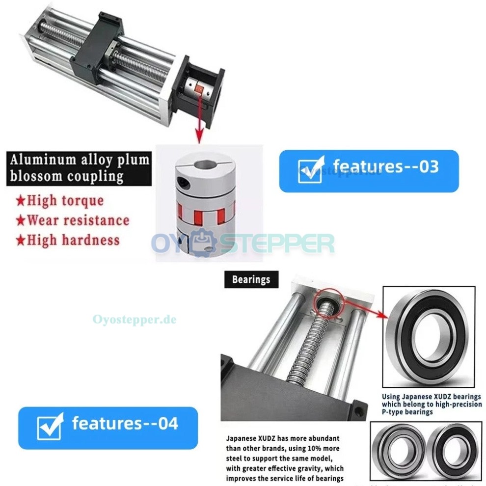 Linearf&uuml;hrung, CNC-Schlitten, Lineartisch Schiene f&uuml;r NEMA 23 Schrittmotor / 60mm Servomotor
