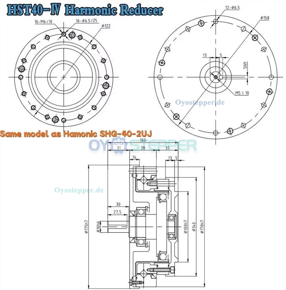 HST-Serie Harmonic-Drive-Getriebe,&Uuml;bersetzungsverh&auml;ltnis 50:1 bis 160:1, 20 Bogensekunden, f&uuml;r Industrieroboterarme