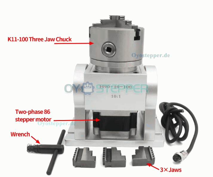 CNC Drehachse als 4. Achse mit 10:1 Untersetzung 100mm Dreibackenfutter und NEMA34 Schrittmotor
