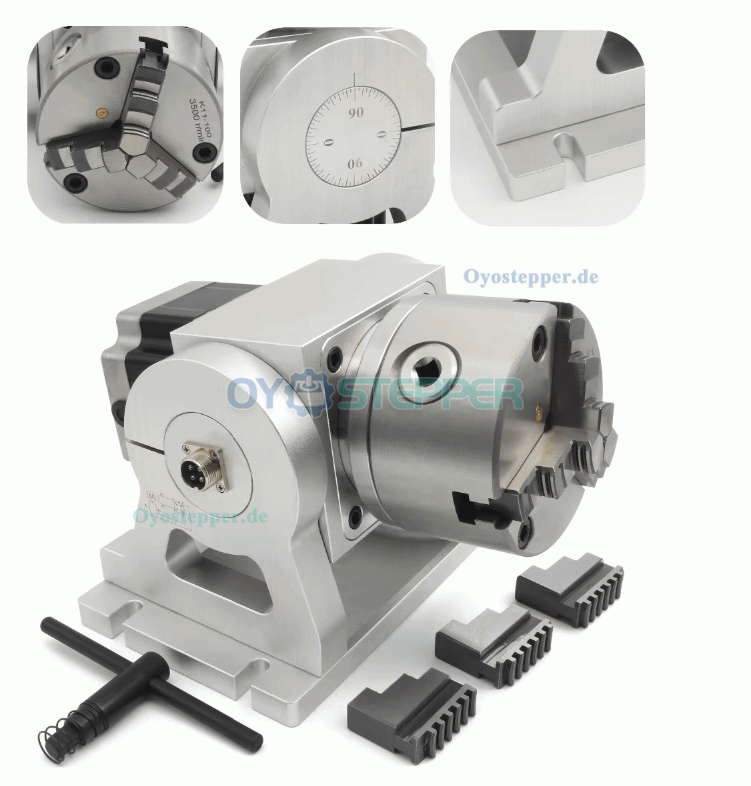 CNC Drehachse als 4. Achse mit 10:1 Untersetzung 100mm Dreibackenfutter und NEMA34 Schrittmotor